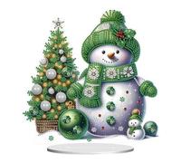 Fiorky Christmas Diamond Painting Tabletop Ornaments Kit Acrylic Table Top Diamond Painting Ornament Kits Winter Snowman 5D DIY Diamond Art Tabletop Decorations Round+Special Shape Office