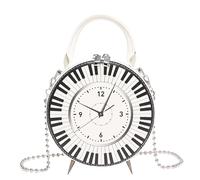 Fiorky Clock Bag Real Work Steampunk Style Women PU Black White Piano Clock Shoulder Purse Chain Strap Clock Shape Crossbody Bag Large Capacity Top Handle Bag - Gift for Christmas, Birthday