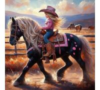 Fiorky Cowgirl Diamond Art Painting Kits, DIY 5D Full Round Drill Diamond Painting Cowgirl Craft Painting Arts and Crafts Home Wall Decor