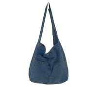 Fiorky Denim Shoulder Bag Canvas Messenger Bag for Women Men Tote Bag Large Capacity Foldable Satchel Bag Versatile Jeans Top Handle Bag Unisex Denim Tote Handbag Casual Reusable Grcery Bag