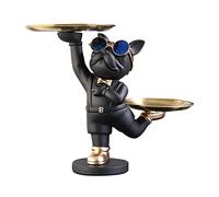 Fiorky French Bulldog Statue Ornaments, Resin Cool Dog Statue Desk Storage Tray Animal Sculpture Gift, Key Bowl for Hallways Art Collectibles Table Decoration