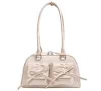 Fiorky Ladies Multi Pockets Top Handle Handbags, Women Fashion Shoulder Bag Double Pockets PU Leather Stylish Underarm Bag with Bow Daily Commuting Bag Solid Color for Travel Vacation