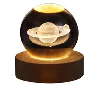 Fiorky LED Crystal Ball Night Light Milky Way System Crystal Ball Glowing Solar System Crystal Ball with Wooden Base USB Charging for Art Decoration