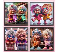 Fiorky Personalised Diamond Painting, 4pcs 5D DIY Full Round Drill Diamond Painting Grandma DIY Kits Pictures for Wall Decor Home Office Decoration 30x30cm