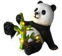 Fiorky Solar Panda Garden Ornaments Statue, Panda with Bamboo Resin Statue Cute Sculptures Solar Powered Light Up Ornament for Indoor Outdoor Garden,Lawn Patios Decoration