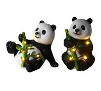 Fiorky Solar Panda Garden Ornaments Statue, Panda with Bamboo Resin Statue Cute Sculptures Solar Powered Light Up Ornament for Indoor Outdoor Garden,Lawn Patios Decoration