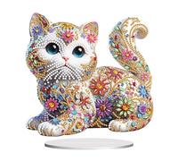 Fiorky Special Shape Cat Table Top Diamond Painting Ornament Kits Single-Side Diamond Painting Desktop Ornaments Kit Handmade 5D DIY Diamond Art Tabletop Decorations for Home Office Desktop