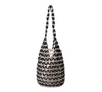 Fiorky Straw Beach Bag for Women, Summer Straw Tote Bag Handbag Wooden Beading Hollow Out Tote Bags for Holiday Travels Date Bucket Shoulder Bags Handmade Beaded Casual Bucket Purse