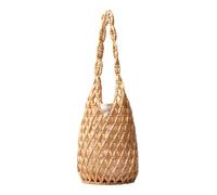 Fiorky Straw Beach Bag for Women, Summer Straw Tote Bag Handbag Wooden Beading Hollow Out Tote Bags for Holiday Travels Date Bucket Shoulder Bags Handmade Beaded Casual Bucket Purse