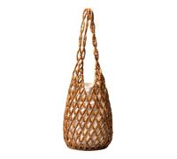 Fiorky Straw Beach Bag for Women, Summer Straw Tote Bag Handbag Wooden Beading Hollow Out Tote Bags for Holiday Travels Date Bucket Shoulder Bags Handmade Beaded Casual Bucket Purse