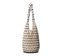 Fiorky Straw Beach Bag for Women, Summer Straw Tote Bag Handbag Wooden Beading Hollow Out Tote Bags for Holiday Travels Date Bucket Shoulder Bags Handmade Beaded Casual Bucket Purse
