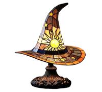 Fiorky Witch Hat Lamps Stained Glass Gothic Wizard Hat Nightstand Night Light(Yellow)