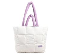 Fiorky Women Down Padding Tote Bag Solid Color Checkered Quilted Large Capacity Fashion Ladies Girls Trendy Bag