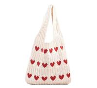 Fiorky Women's Crochet Tote Bags Boho Shoulder Tote Bags Heart-shaped Beach Handbags Vacation Aesthetic Casual Love Hobo Bags