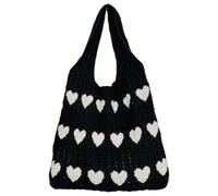 Fiorky Women's Crochet Tote Bags Boho Shoulder Tote Bags Heart-shaped Beach Handbags Vacation Aesthetic Casual Love Hobo Bags