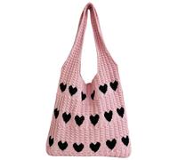 Fiorky Women's Crochet Tote Bags Boho Shoulder Tote Bags Heart-shaped Beach Handbags Vacation Aesthetic Casual Love Hobo Bags