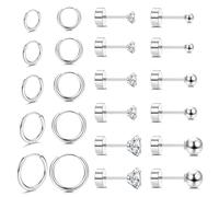 FIOROYAL 11Pairs 14K Gold Stud Earrings Silver Small Hoop Earrings Set for Multiple Piercings Ball Cubic Zirconia Hypoallergenic Surgical Steel Earrings Flat Back Cartilage Sleeper Earrings for Women