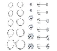 FIOROYAL 11Pairs 14K Gold Stud Earrings Silver Small Hoop Earrings Set for Multiple Piercings Cubic Zirconia Hypoallergenic Surgical Steel Earrings Flat Back Cartilage Sleeper Earrings for Women