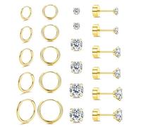 FIOROYAL 11Pairs Gold Stud Earrings Gold Small Hoop Earrings Set for Multiple Piercings Ball Cubic Zirconia Hypoallergenic Surgical Steel Earrings Flat Back Cartilage Sleeper Earrings for Women