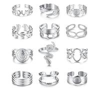FIOROYAL 12Pcs Rings for Women Stainless Steel Stackable Rings Boho Signet Snake Ring Adjustable Open Ring Chunky Knuckle Rings Set Gold