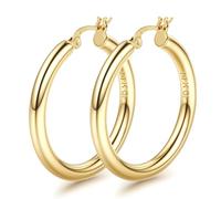 FIOROYAL 14K Chunky Gold Hoop Earrings for Women - 925 Sterling Silver Post, Hollow Tube, 4mm Thick, Hypoallergenic Lightweight Large Hoops, 40MM