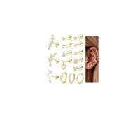 FIOROYAL 15 Pcs Helix Piercing Jewellery Hypoallergenic Surgical Steel Flat Back Stud Earrings Silver/Gold Helix Hoop Cartilage Earrings Set Daith Conch Daith Tragus Piercing Jewellery for Women G2