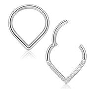 FIOROYAL 2Pcs Nose Ring Hoop Earrings Septum Piercing Teardrop Clicker Septum Ring Hypoallergenic Titanium Daith Helix Tragus Piercing Jewellery Gold/Silver/Black 10mm S