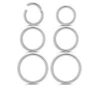 FIOROYAL 6Pcs 18g G23 Titanium Hinged Clicker Nose Rings Seamless Cartilage Hoop Earrings for Men Women 8-12MM Silver