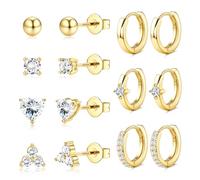 FIOROYAL 7 Pairs 925 Sterling Silver Stud Post Earrings Set for Women Girls,Hypoallergenic Small Stud Hoop Earring,Multiple Piercing Cartilage Earrings Stack Dainty Ball Heart Studs Cubic Zirconia G