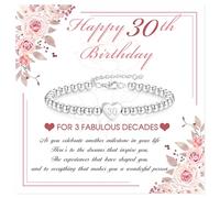 FIOROYAL 925 Sterling Silver Bead Bracelet Birthday Gifts for Women Girl Heart Adjustable Silver Bracelet 13th 16th 18th 21st 30th 40th 50th 60th Birthday Card for Mum Daughter Friend Grandma 30