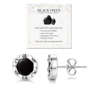 FIOROYAL 925 Sterling Silver Black Onyx Stud Earrings for Women Gold Silver Earrings Studs Hypoallergenic Stud Earring Dainty Jewellery for Women Inspirational Gift with Gemstone Meaning Card AS