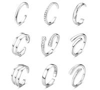 FIOROYAL 9PCS Toe Rings for Women 14K Gold Filled Simple Hug CZ Triple Open Band Rings Trendy Silver Gold Adjustable Toe Rings Summer Beach Foot Jewelry S