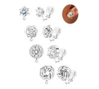 FIOROYAL Clip on Earrings Women-Hypoallergenic Non Pierced Silver Gold Clip On Stud Earrings- Cubic Zirconia Knot Twist Flower Heart Fake Earring Set for Women Girls Kids Wedding/Dance/Gift S1