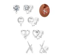 FIOROYAL Clip on Earrings Women-Hypoallergenic Non Pierced Silver Gold Clip On Stud Earrings- Cubic Zirconia Knot Twist Flower Heart Fake Earring Set for Women Girls Kids Wedding/Dance/Gift S2