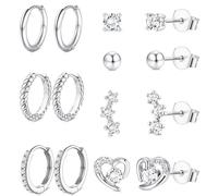 FIOROYAL Hypoallergenic Sterling Silver Earrings for Women Girls-Small 925 Silver Stud and Hoop Earring Stack Set-Cute Zirconia Flower Heart Cartilage Sleeper Earrings Jewellery Gifts for Women Heart