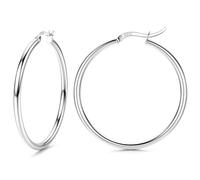 FIOROYAL Sterling Silver Hoop Earrings for Women Hypoallergenic Real Silver Sleeper Hoop Earrings Lightweight Small To Large Earrings Hoops 40MM