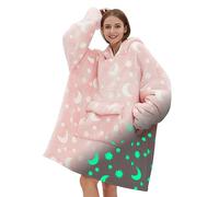 Fiosnow Glow in the Dark Star and Moon Blanket Hoodies for Women and Men Adult Fleece Sherpa Oversize Wearable Blanket Hoodies for Soft and Warm