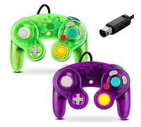 FIOTOK Gamecube Controller, Classic Wired Controller for Wii Nintendo Gamecube (Clear Purple & Clear Green-2Pack)