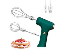 FIOUSY Electric Hand Whisk, USB Rechargeable, Wireless Portable Egg Beater with 2 Detachable Whisks with 3 Speed Modes for Eggs/Milkshake Cream/Butter/Baby Food, Fit for Kitchen/Camping/Gifts (Green)