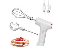 FIOUSY Electric Hand Whisk, USB Rechargeable, Wireless Portable Egg Beater with 2 Detachable Whisks with 3 Speed Modes for Eggs/Milkshake Cream/Butter/Baby Food, Fit for Kitchen/Camping/Gifts (White)