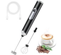 FIOUSY Handheld Electric Milk Frother with 2 Heads, Coffee Whisk Foam Mixer with USB Rechargeable 3 Speeds, Foam Maker Blender for Latte, Cappuccino, Hot Chocolate, Egg (Black)
