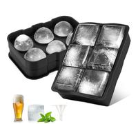 FIOUSY Silicone Ice Cube Tray, Flexible Ice Cube Tray with Removable Lid, 2 PCS of Ice Cube Moulds Set and 6 Large Square Ice Cubes and 6 Large Round Ice Cubes for Whiskey (Square and Circle)