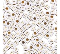 Fiozroor 200PCS Acrylic Letter Beads 6MM Cube Letter Beads Alphabet/Gold | Acrylic Letter Beads Cube Letter Beads Alphabet with 4MM Hole for Friendship Bracelet Jewellery Making