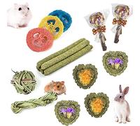 FIPASEN Rabbit Chew Toys for Teeth, 16PCS Natural Timothy Hay Chew Toy, Improve Dental Health for Bunny/Chinchilla/Guinea Pig/Hamsters/Holland Lop, Small Rodent Pet Molar Teeth Treats Toys
