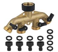 Fippy 4 Way Tap Adaptor Solid Brass Tap Connector, Garden Hose Splitter with Individual On-Off Valves, 3/4" Brass Hose Faucet Manifold for Outdoor Tap and Garden Hoses