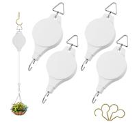 Fippy 4PCS White Hanging Basket Pulley, Adjustable Hanging Plant Pulley, Retractable Hanger Pulley for Hanging Plant Baskets, Bird Feeder, Plant Grow Light (Style A)