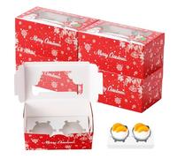 Fippy 50PCS Christmas Cupcake Boxes 2 Hole with Window, Christmas Cakes Gift Boxes Pastry Boxes for Cupcake Cookies Desserts