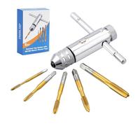 Fippy Tap Wrench Set Adjustable T Handle Ratchet Tap Holder Thread Tapping Tools with 5PCS HSS M3-M8 Metric Thread Tap