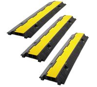 Fiqops Cable Protector 3 Pack - 101 x 25 x 5 cm Cover, 2 Channel Rubber Hose Bridge, Modular Design for Override Protection, Mat for Car Parks, Black