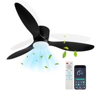 Fiqops Smart Ceiling Fans with Lights Reversible Remote 132cm, 6 Speeds Dimmable Timer Quiet LED Ceiling Fan Light APP Control for Bedroom Living Room Dining Room (Black)